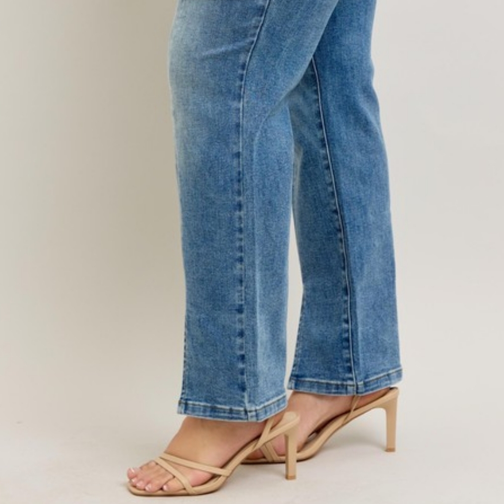 Judy Blue High-Rise Split Hem Distressed Straight Leg Boyfriend Jeans Denim Pant - Picture 14 of 16